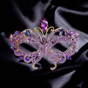 Purple Masquerade Ball Mask, Gold Wedding Mask, Lavender Crystal Mask, Prom Mask